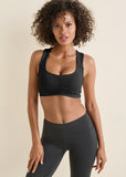 Ruched Cropped Sports Top - Black