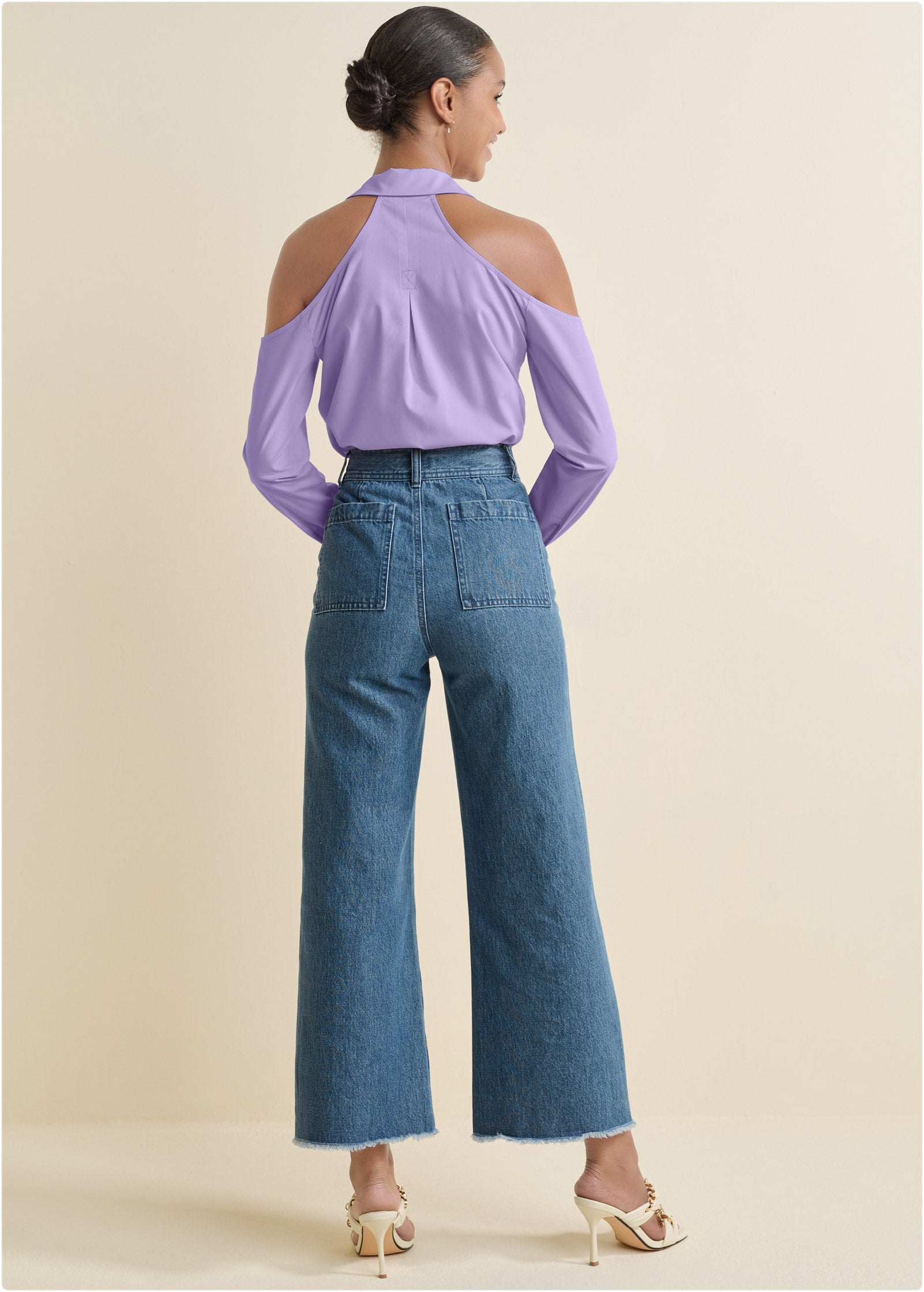 Cold-Shoulder Button-Up Top - Purple