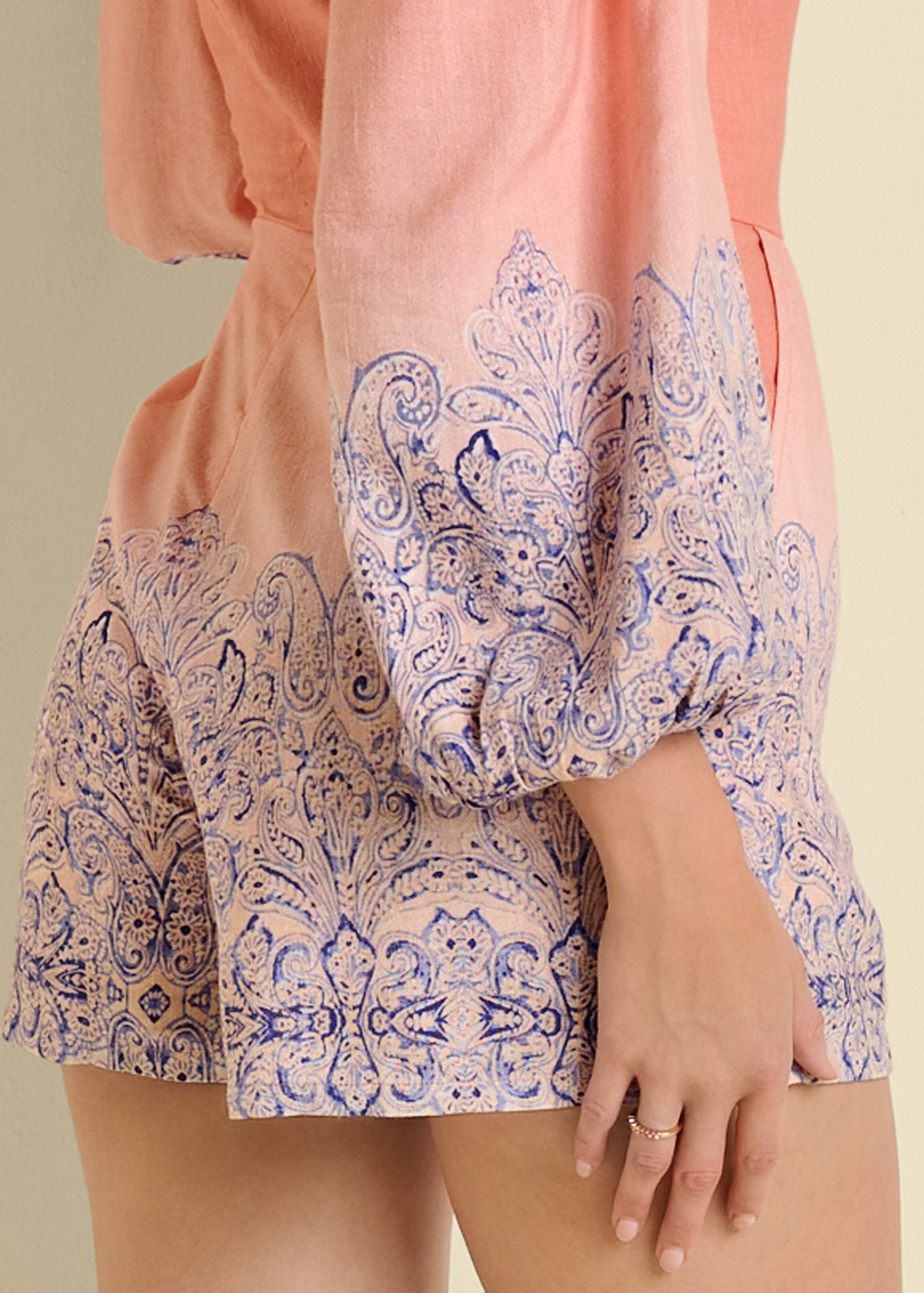 Linen Printed Romper  - Blush Multi