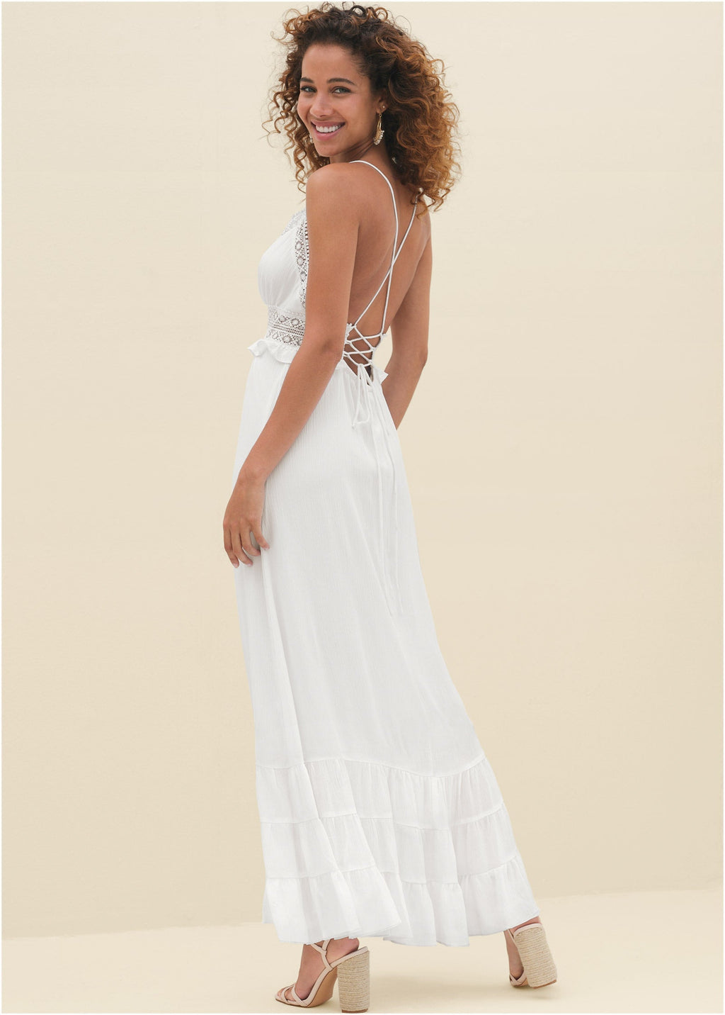 Crochet Detail Maxi Dress  - Cloud Dancer
