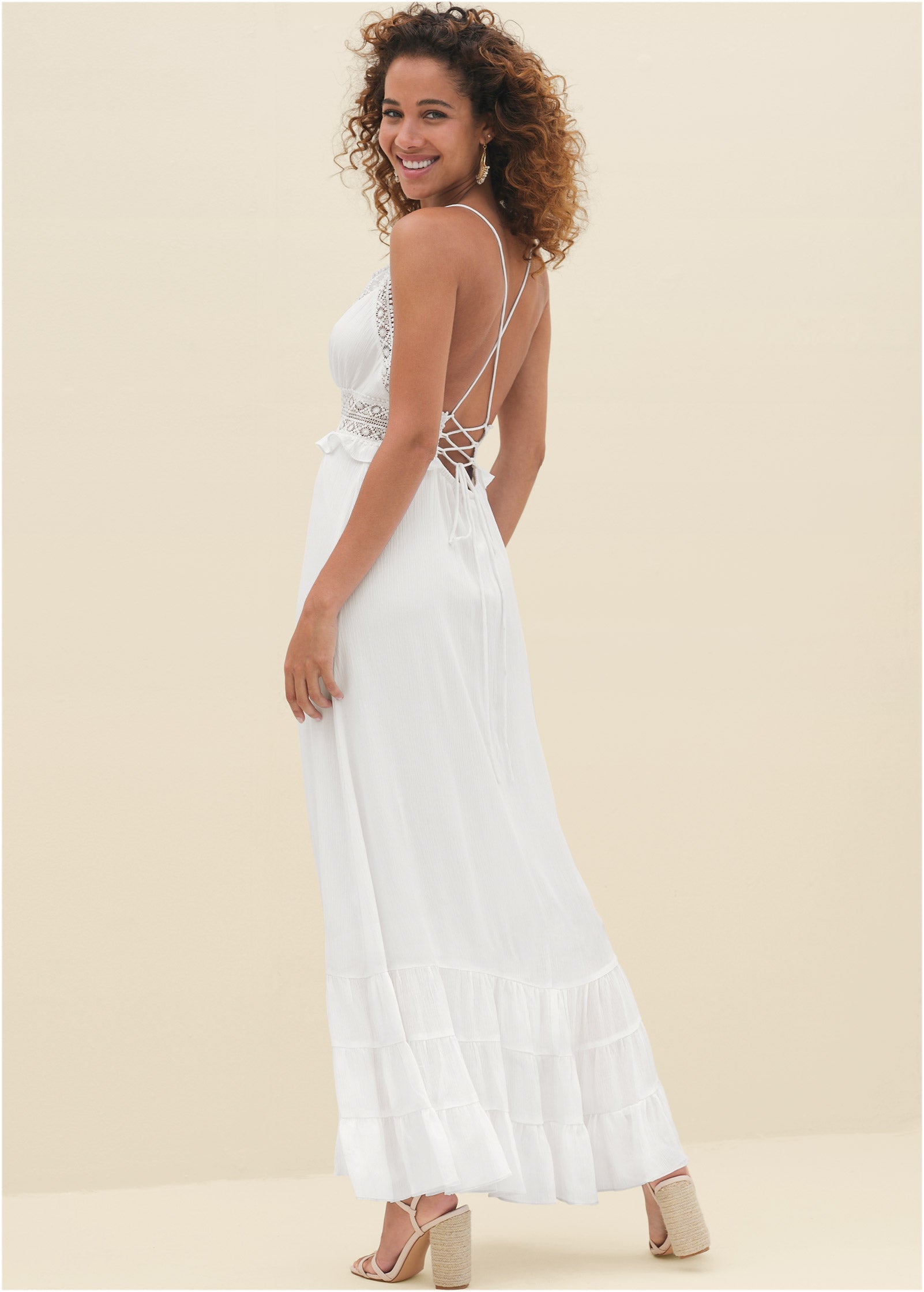 Crochet Detail Maxi Dress  - Cloud Dancer