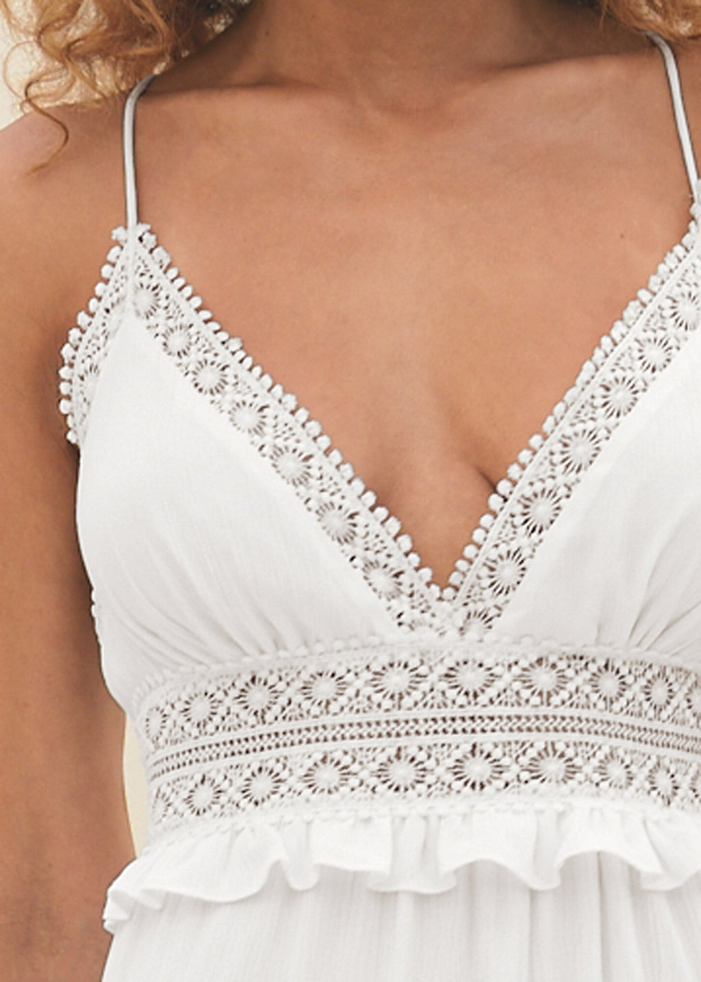 Crochet Detail Maxi Dress  - Cloud Dancer