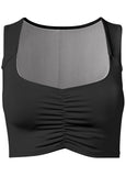 Ruched Cropped Sports Top - Black