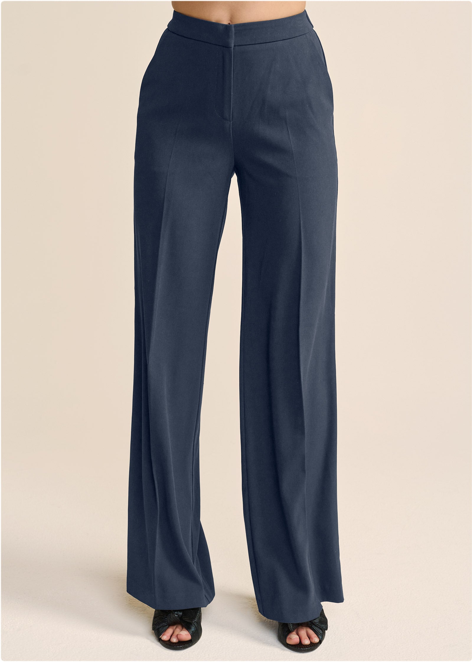 High-Rise Wide Leg Trousers - Navy