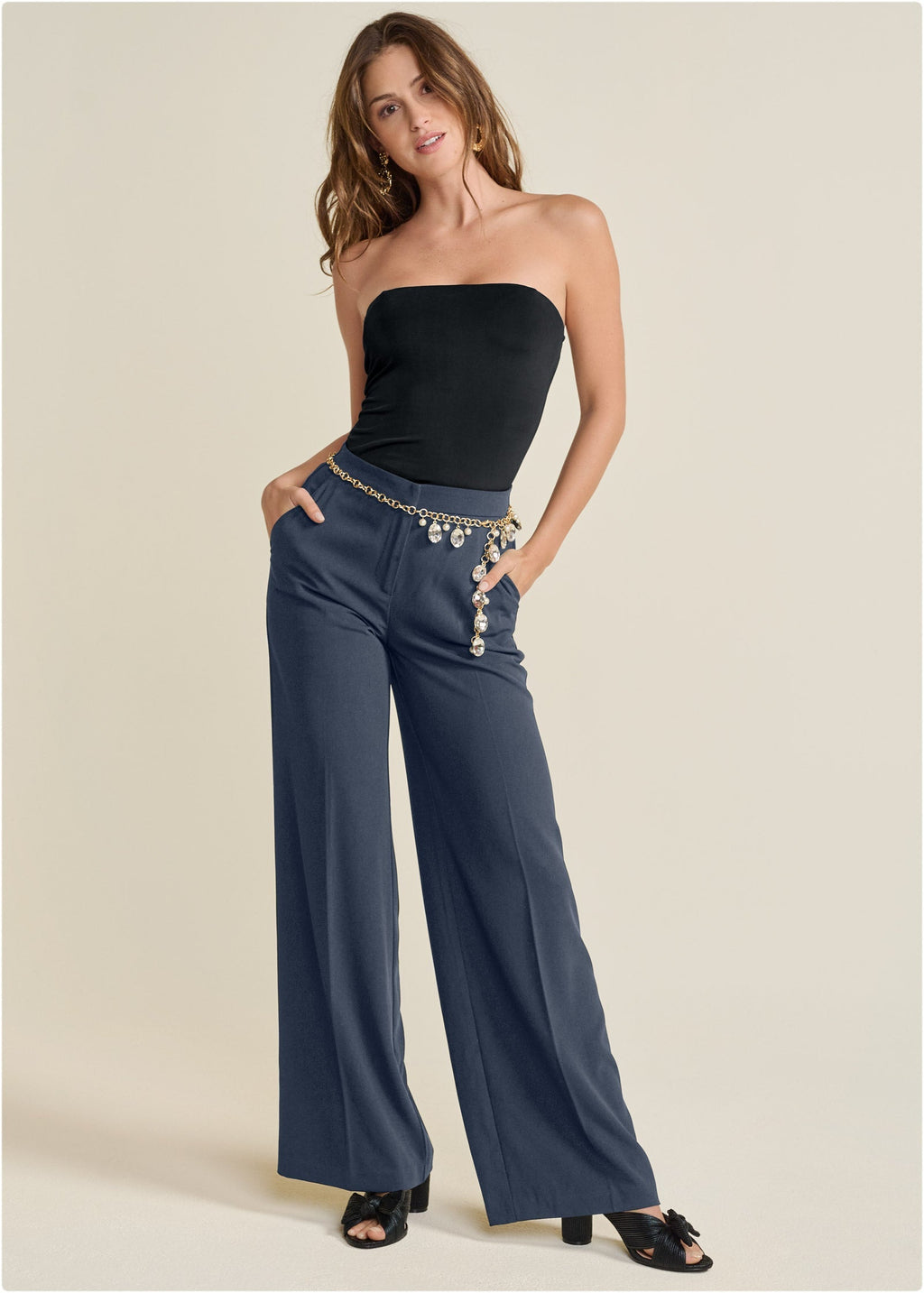 High-Rise Wide Leg Trousers - Navy