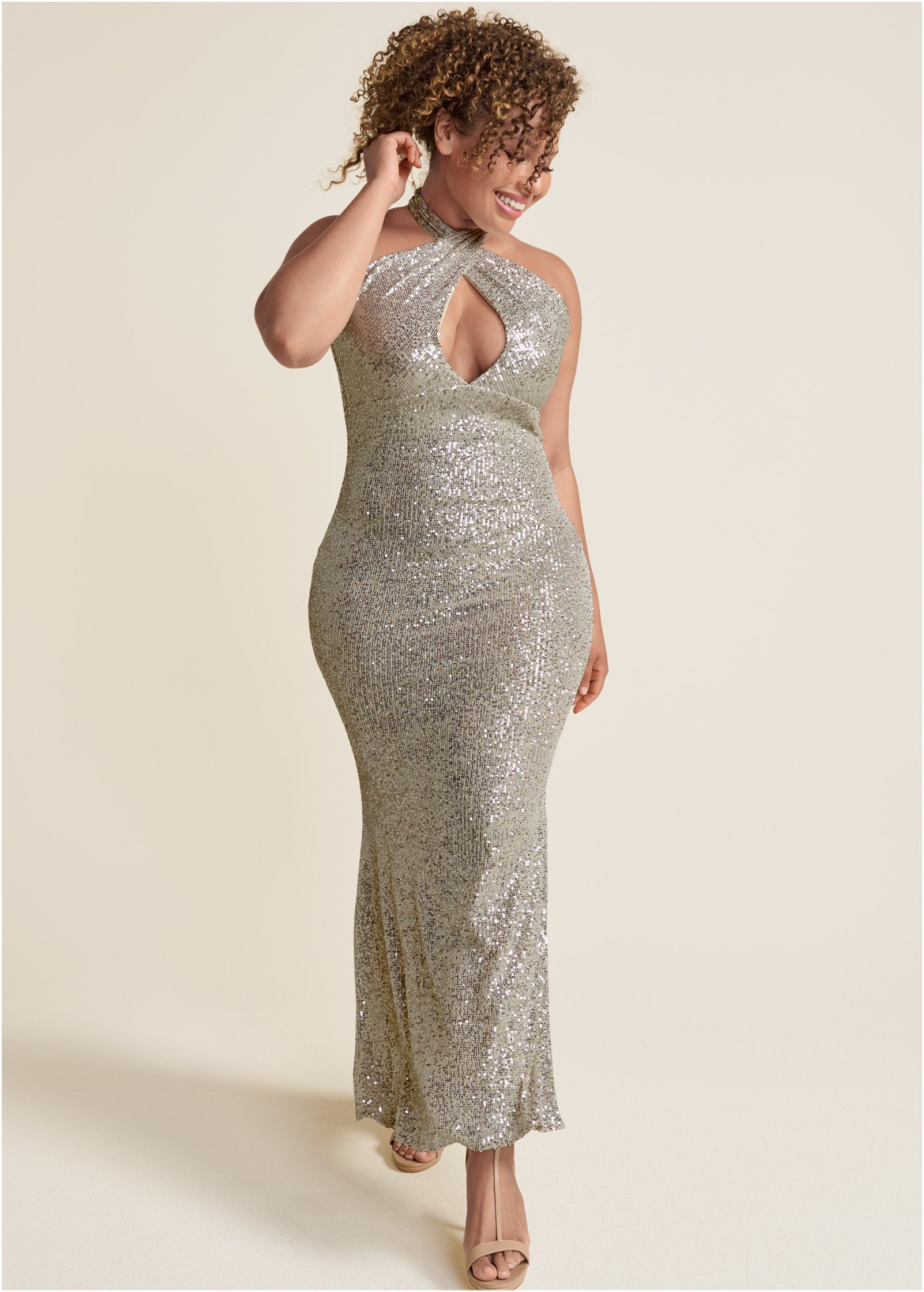 Sequin Keyhole Gown  - Champagne