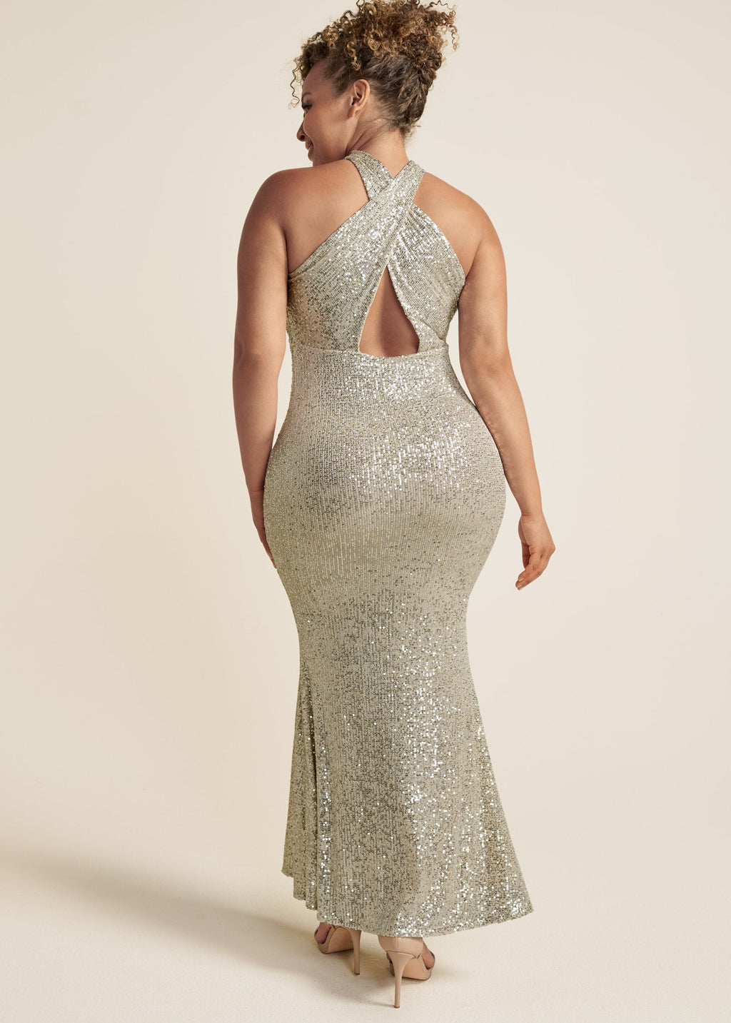 Sequin Keyhole Gown  - Champagne