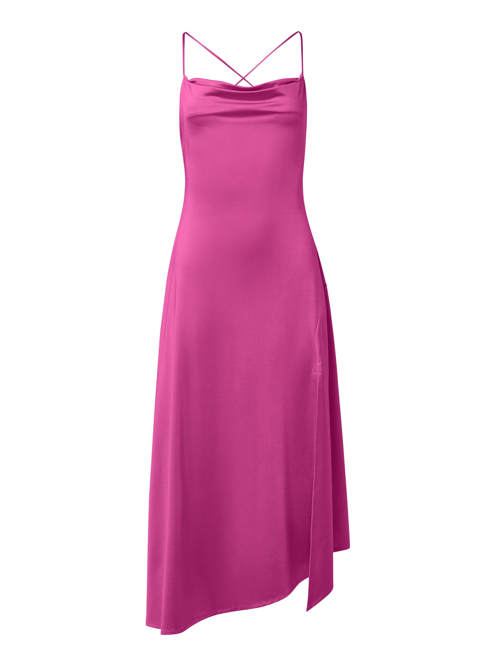 Satin Midi Dress  - Fuchsia