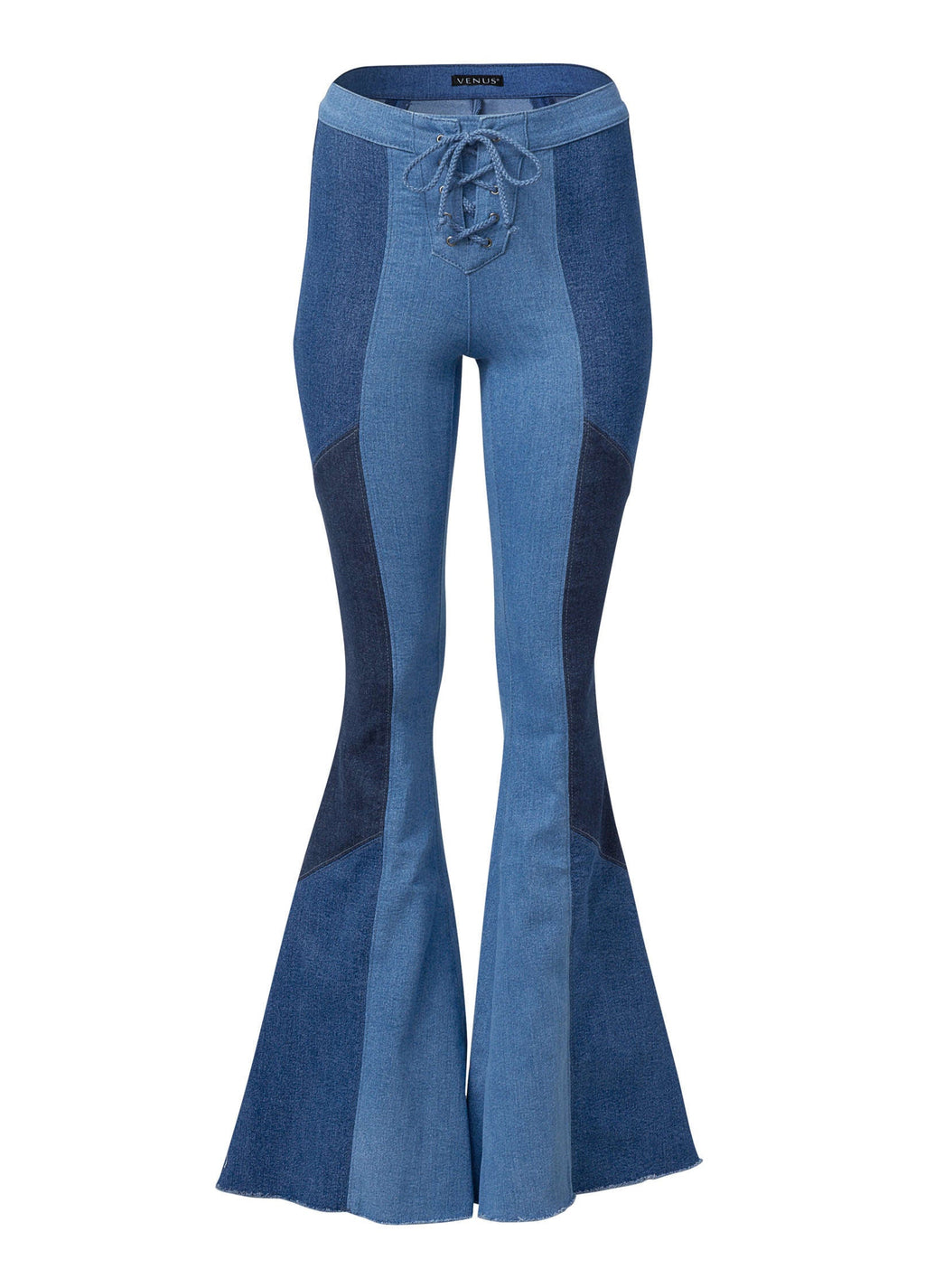 Color Block Flare Jeans - Denim Multi