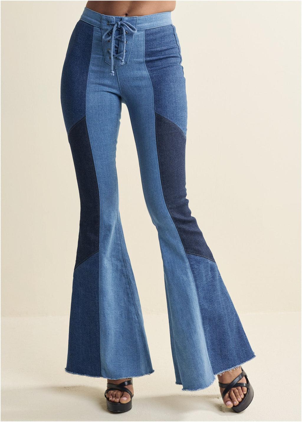 Color Block Flare Jeans - Denim Multi