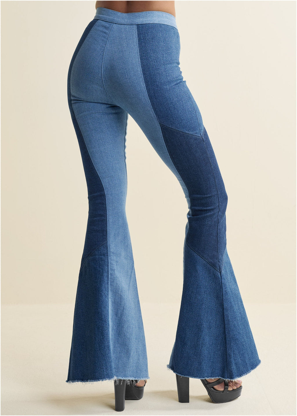 Color Block Flare Jeans - Denim Multi