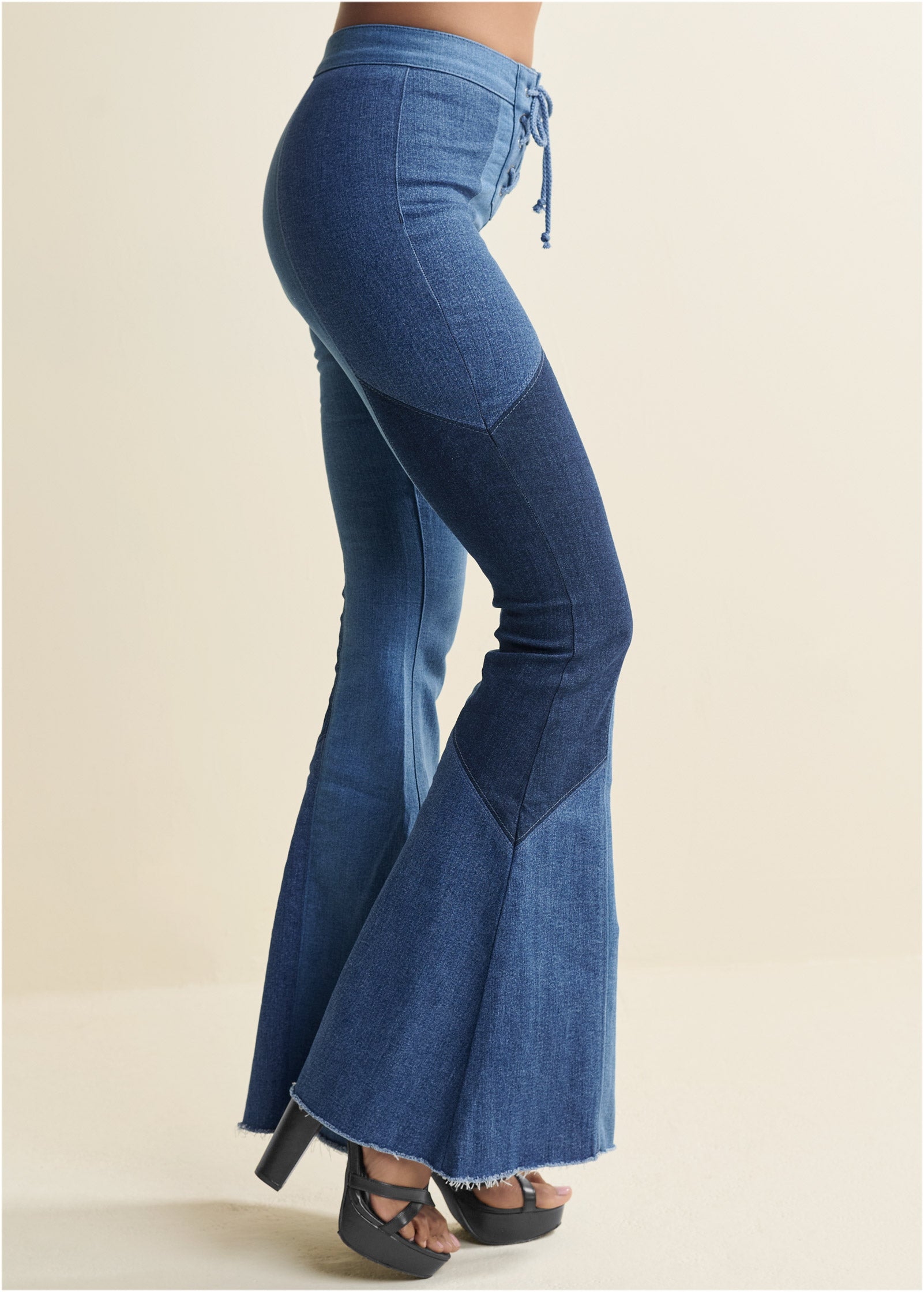 Color Block Flare Jeans - Denim Multi