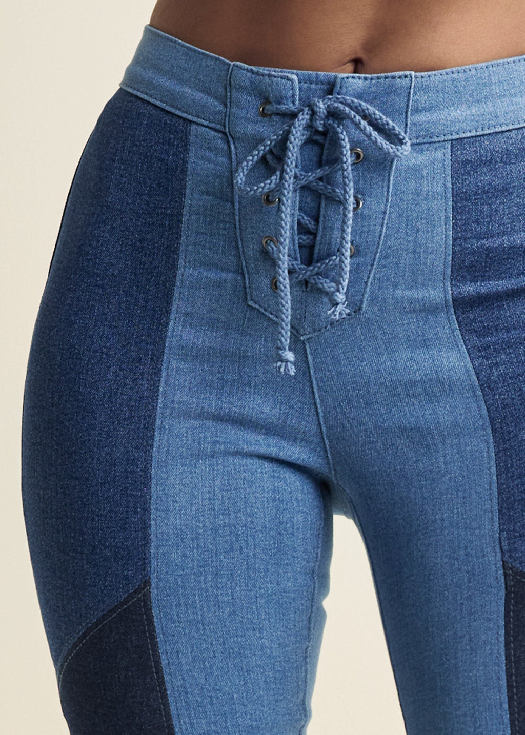 Color Block Flare Jeans - Denim Multi