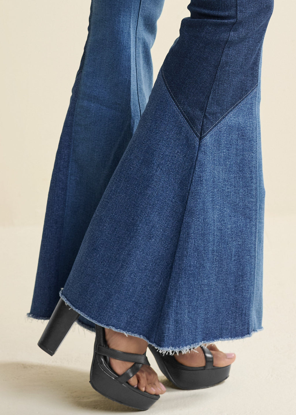 Color Block Flare Jeans - Denim Multi