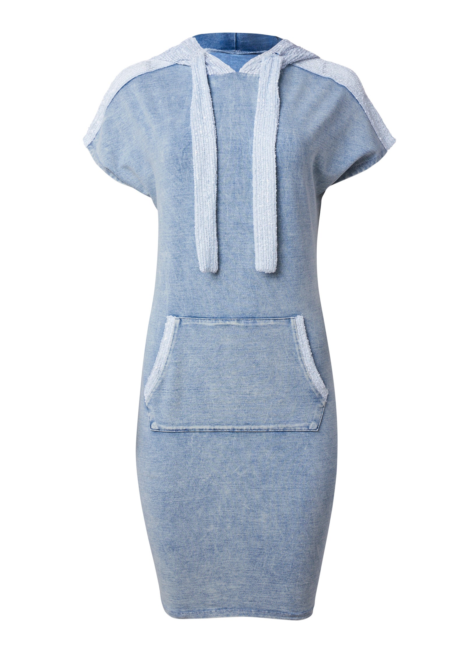 Stone Wash Hooded Dress - Blue & White
