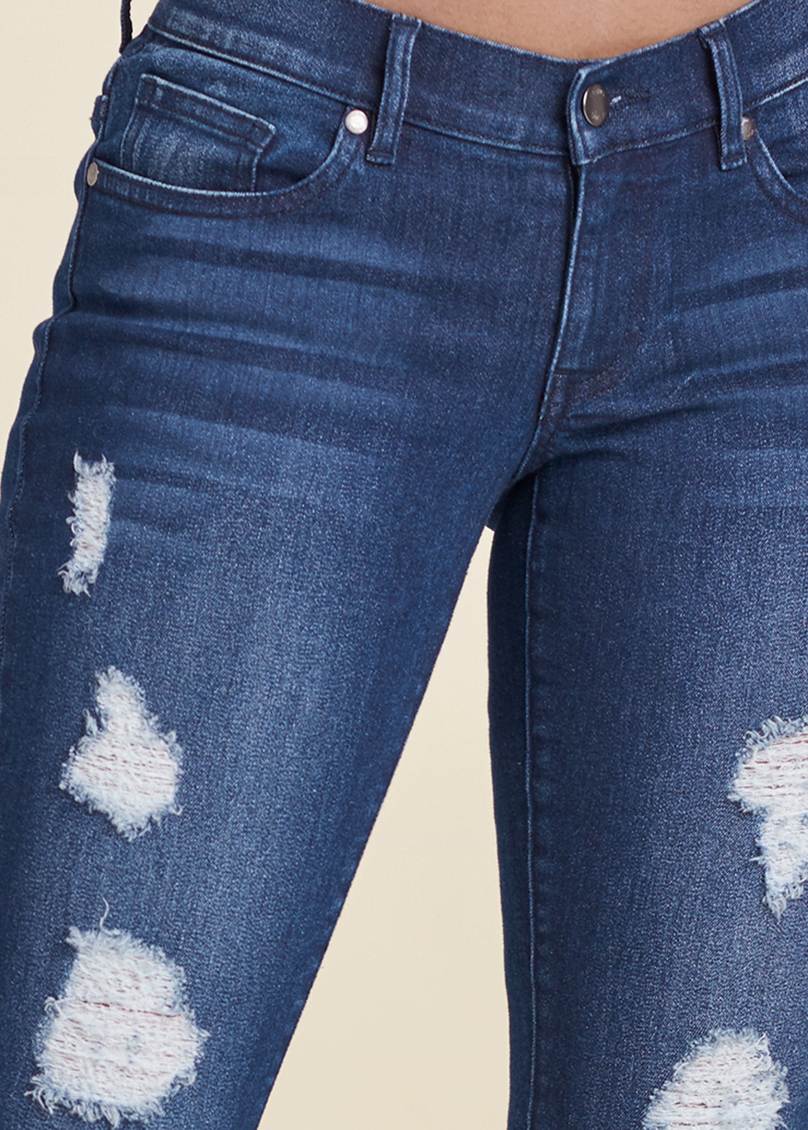 Ripped Skinny Jeans - Dark Wash