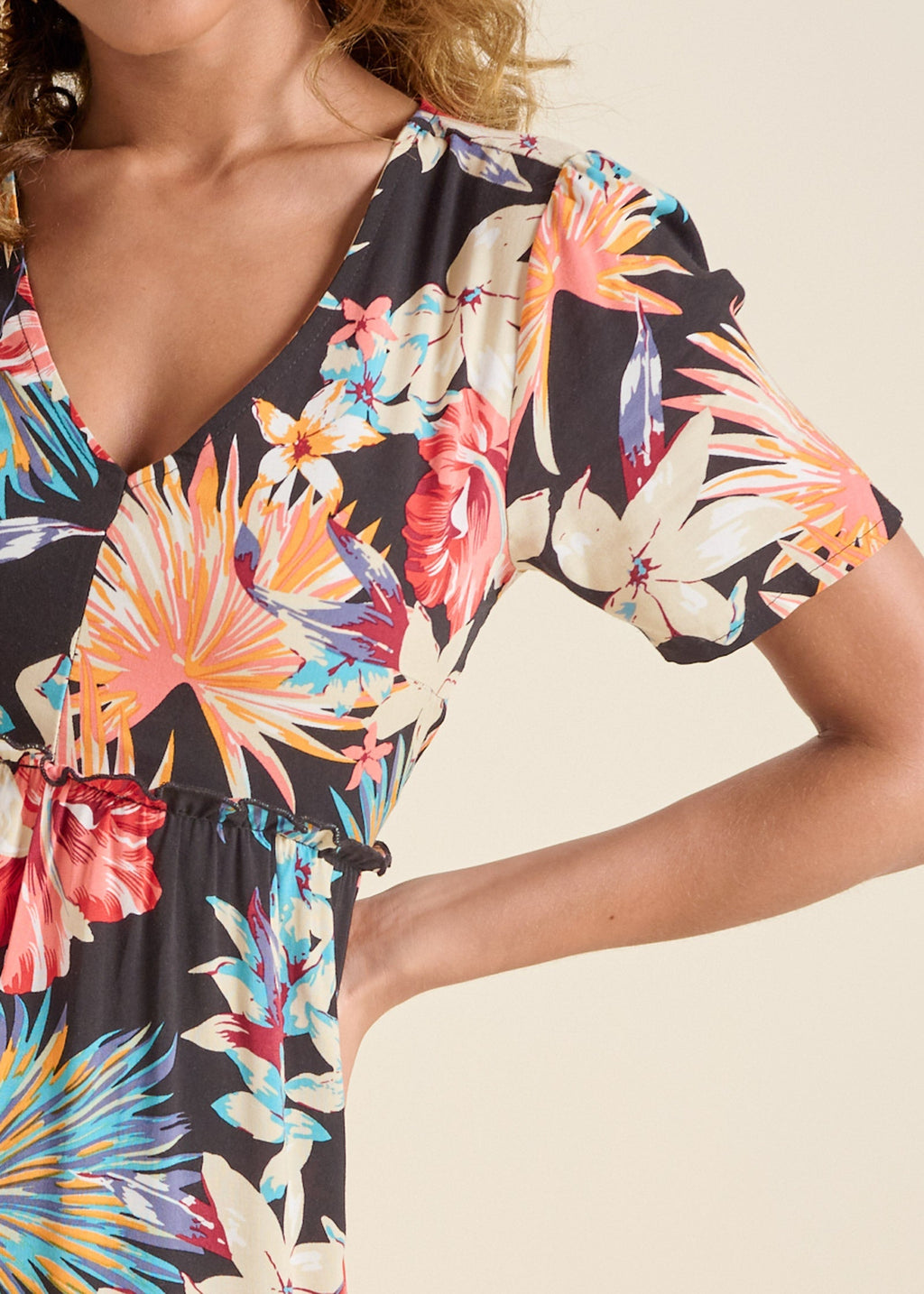 Baby Doll Ruffle Dress  - Black Multi