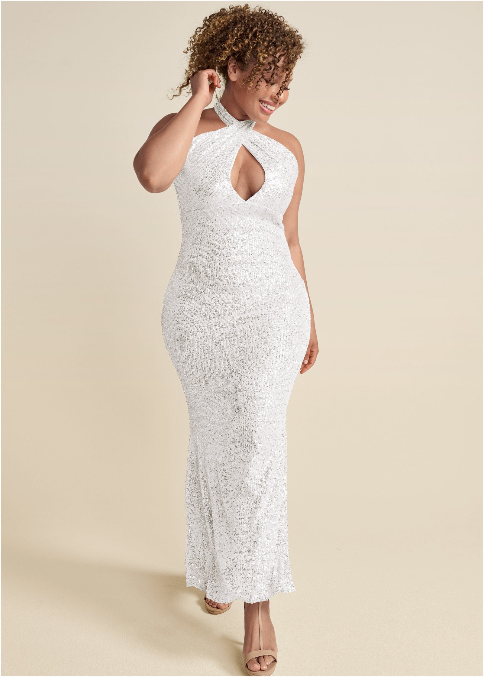 Sequin Keyhole Gown  - White