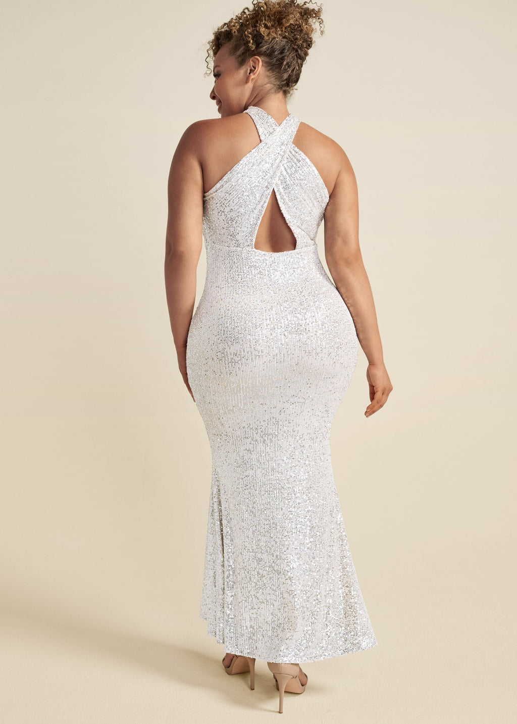 Sequin Keyhole Gown  - White