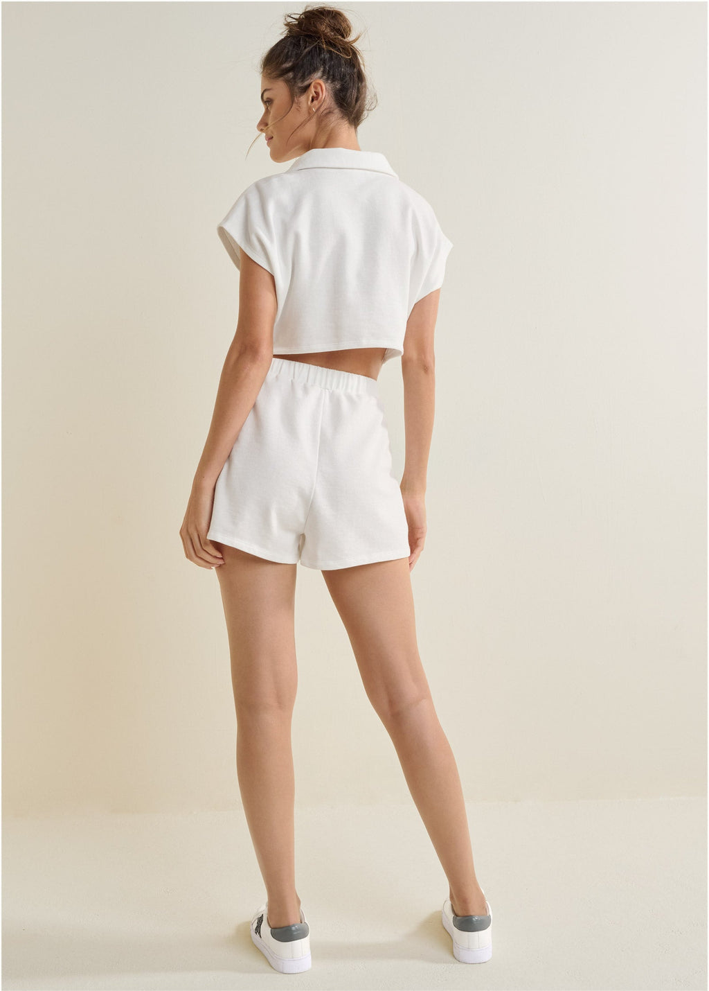 Back Cutout V-Neck Romper - Cloud Dancer