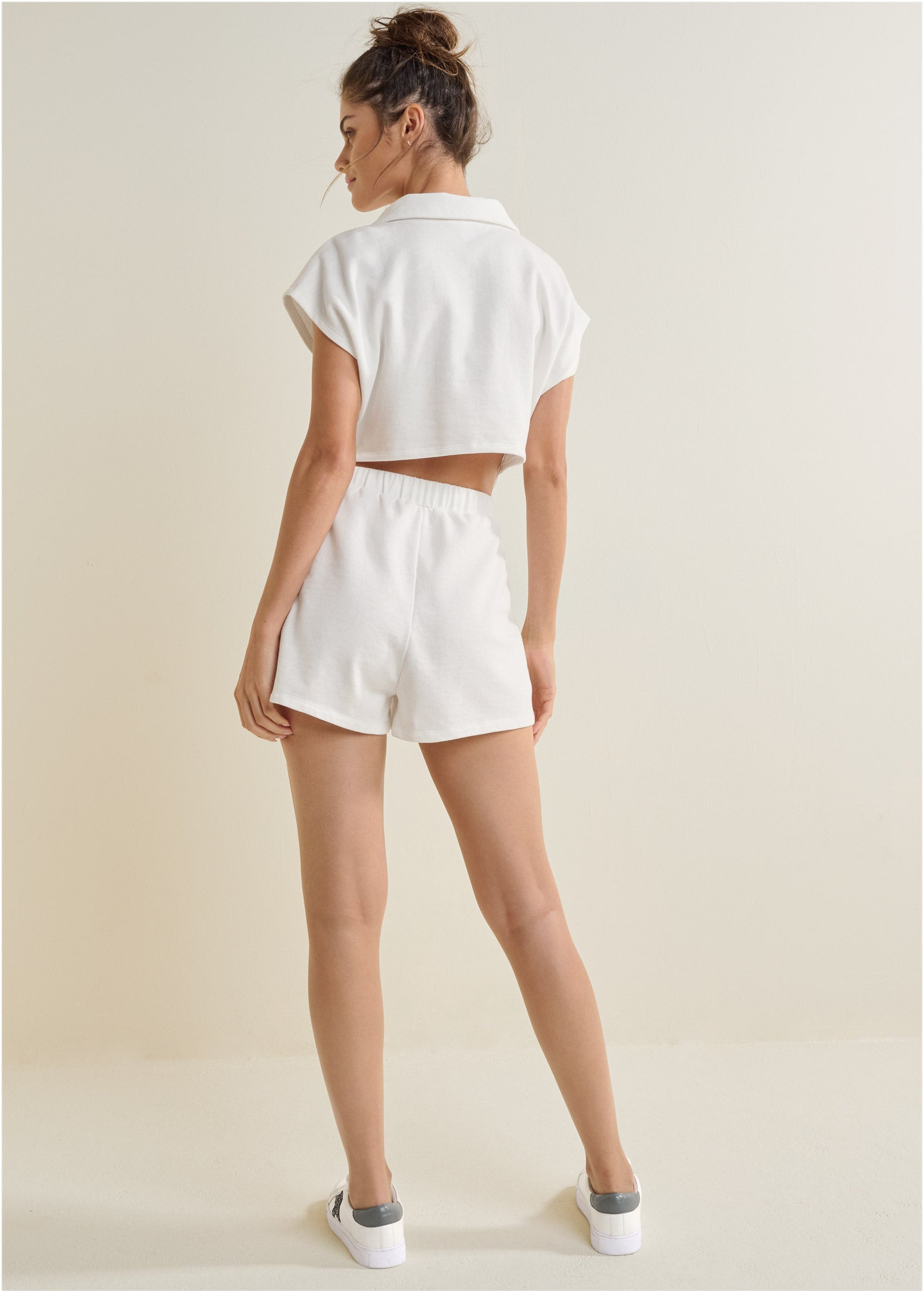 Back Cutout V-Neck Romper - Cloud Dancer