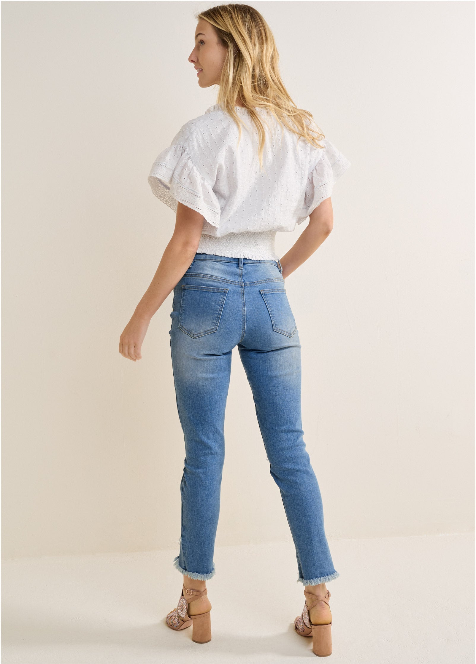 Eyelet Flutter Sleeve Top - Cloud Dancer