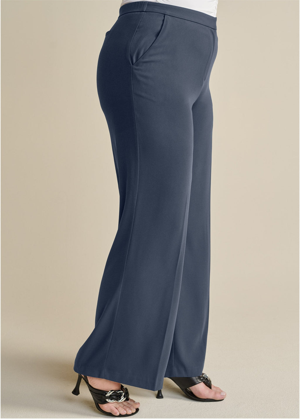 High-Rise Wide Leg Trousers - Navy