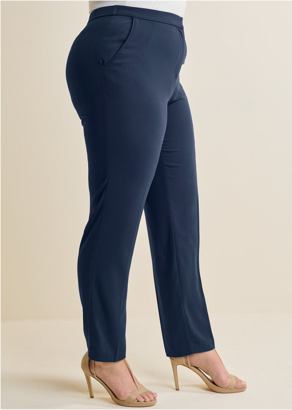 High-Rise Straight Trousers - Navy