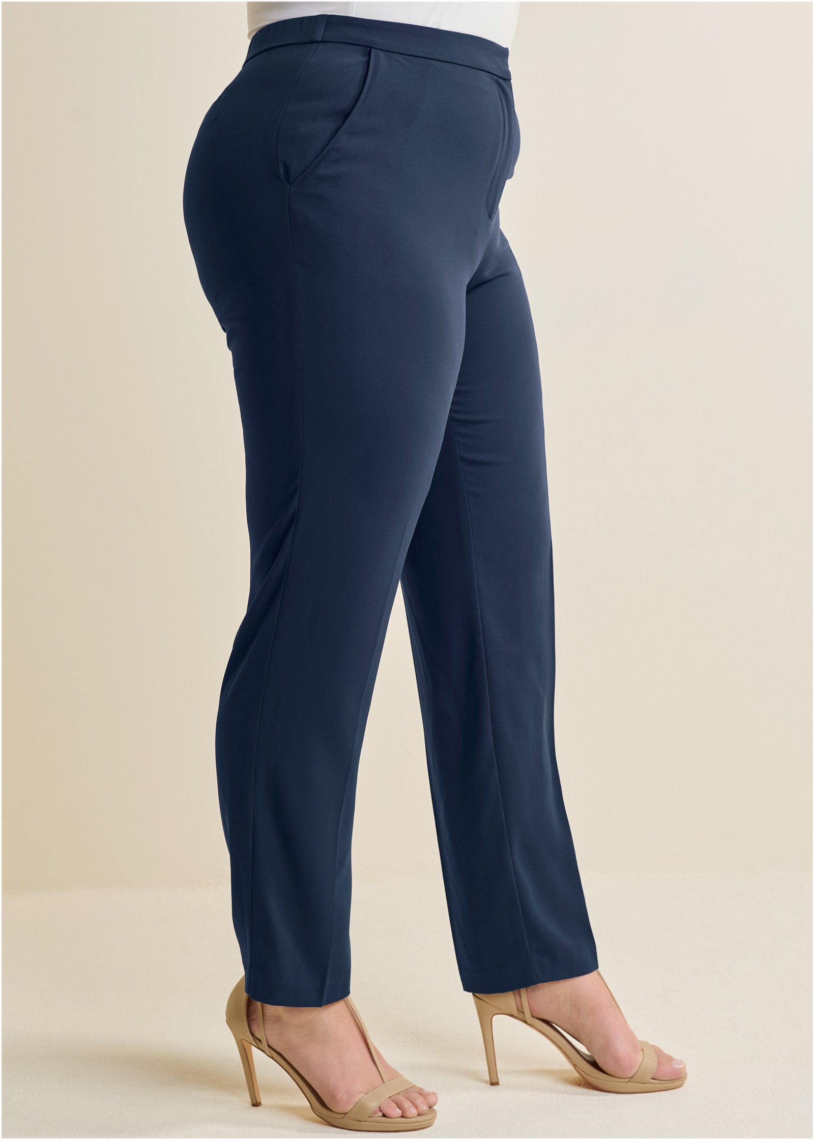 High-Rise Straight Trousers - Navy