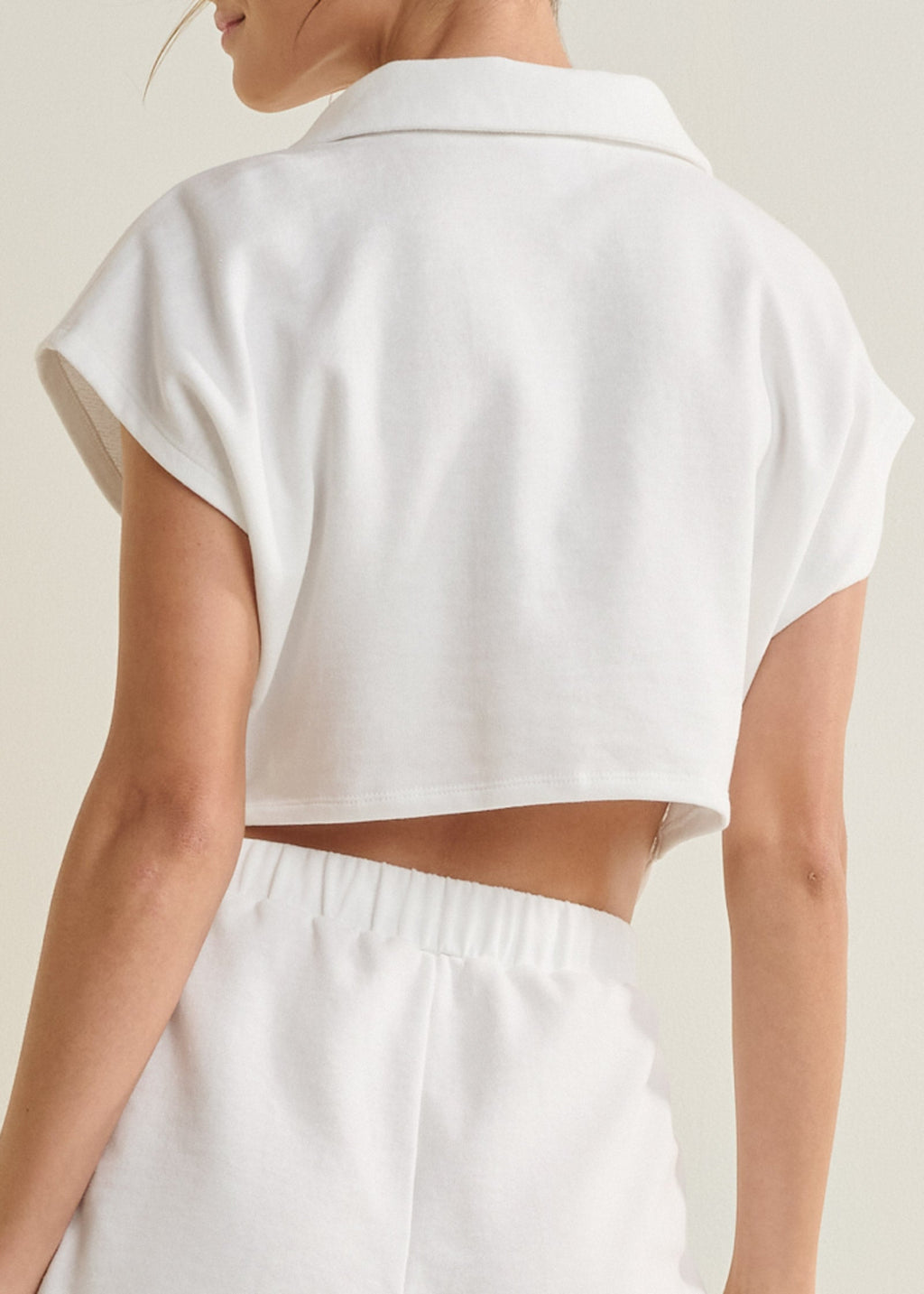 Back Cutout V-Neck Romper - Cloud Dancer