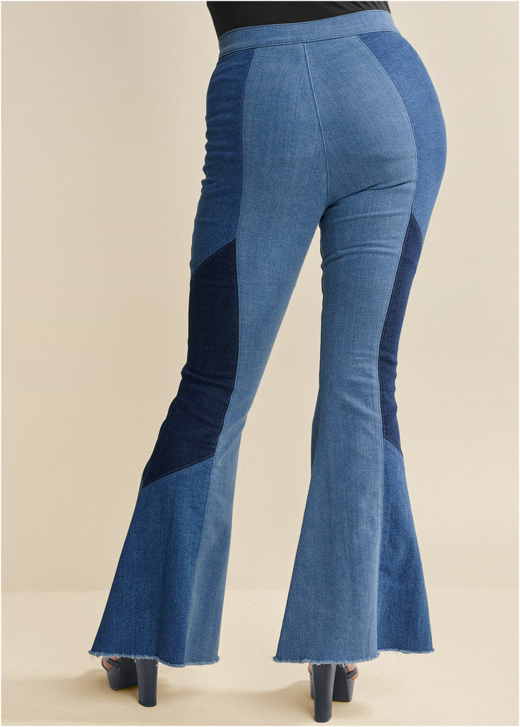 Color Block Flare Jeans - Denim Multi