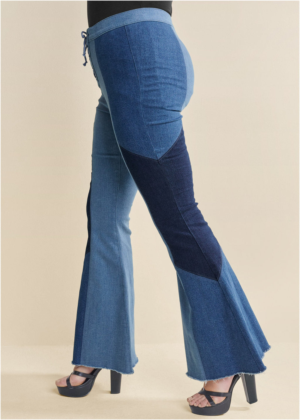 Color Block Flare Jeans - Denim Multi