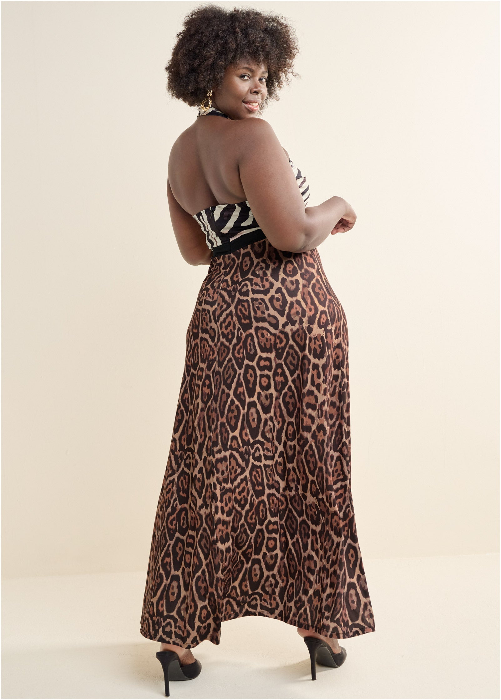 Cross-Neck Printed Dress  - Black Multi