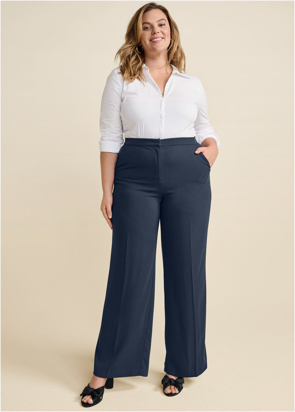 High-Rise Wide Leg Trousers - Navy