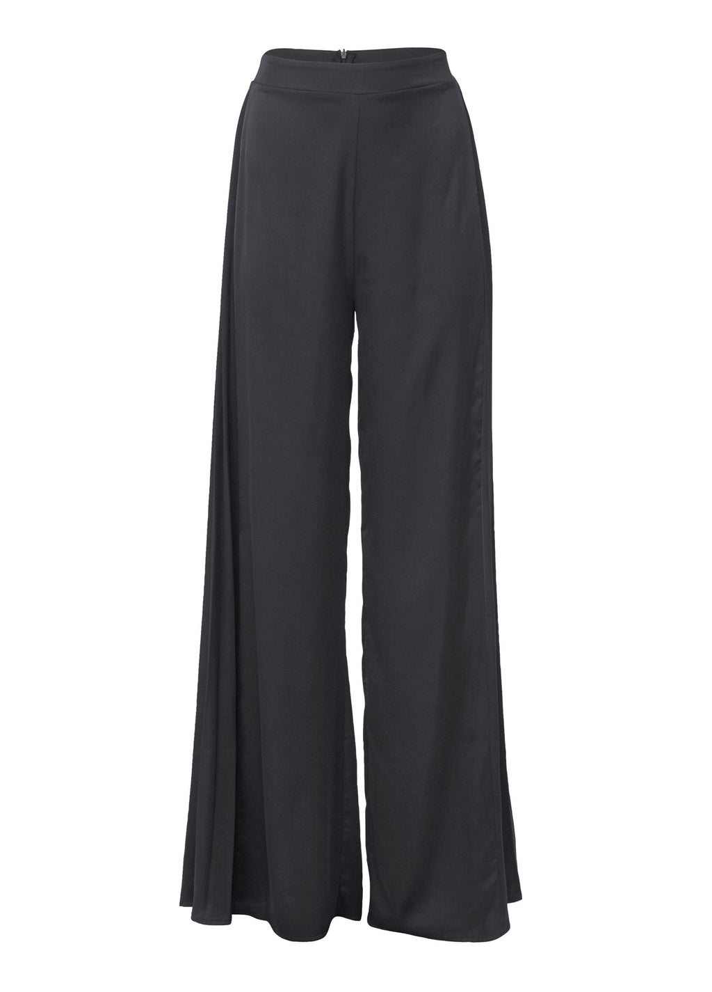 Side Pleat Wide Leg Pants - Jet Black