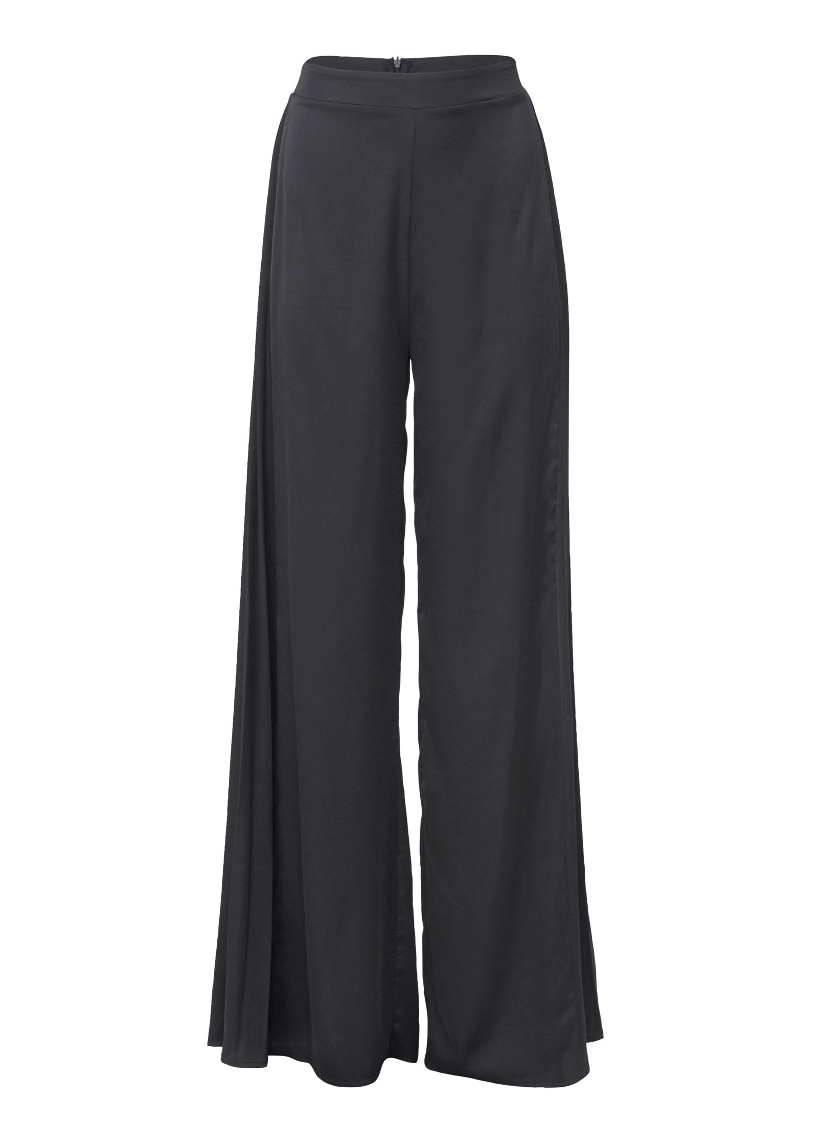 Side Pleat Wide Leg Pants - Jet Black