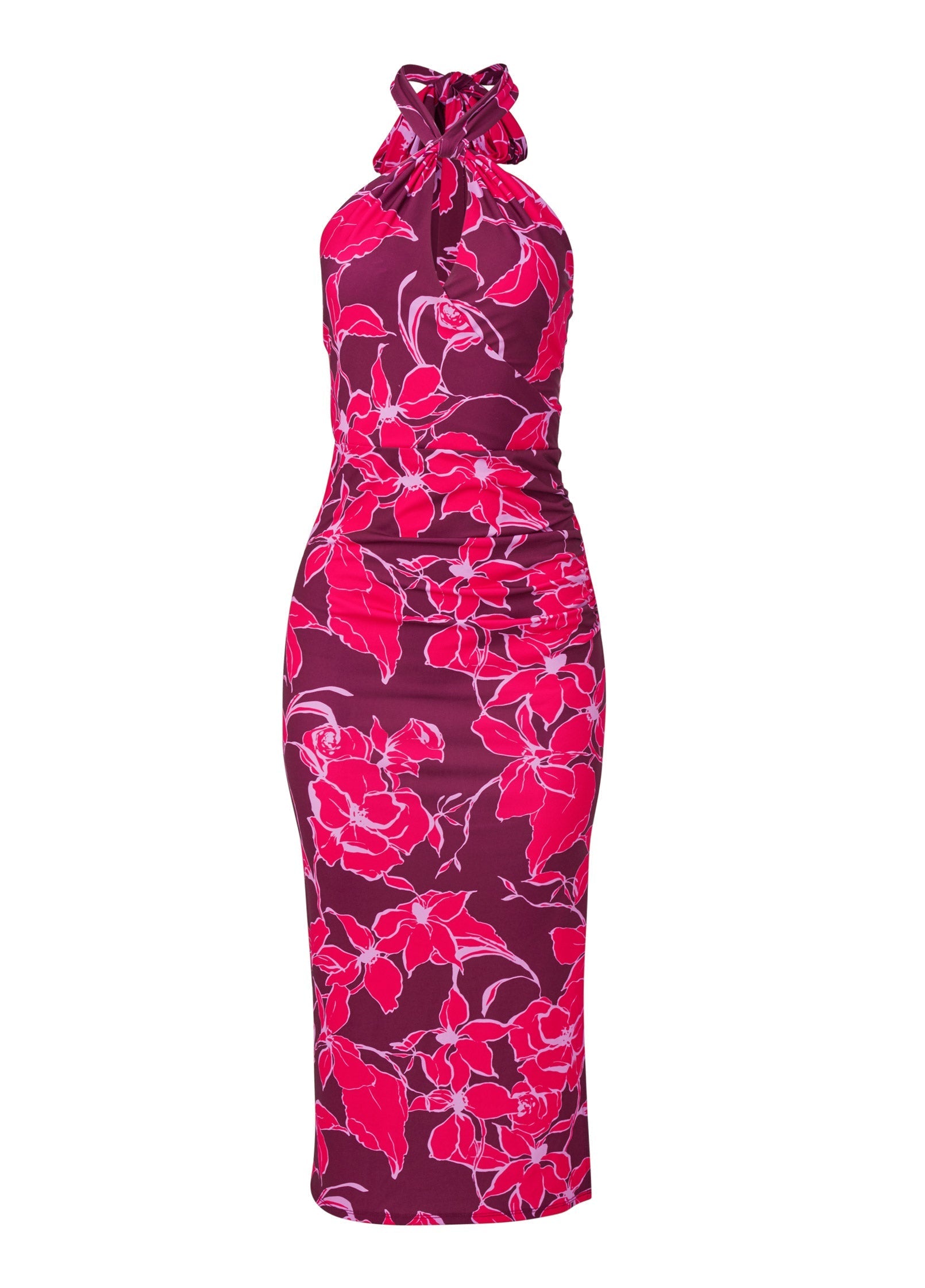 Floral Halter Bodycon Dress - Pink Multi