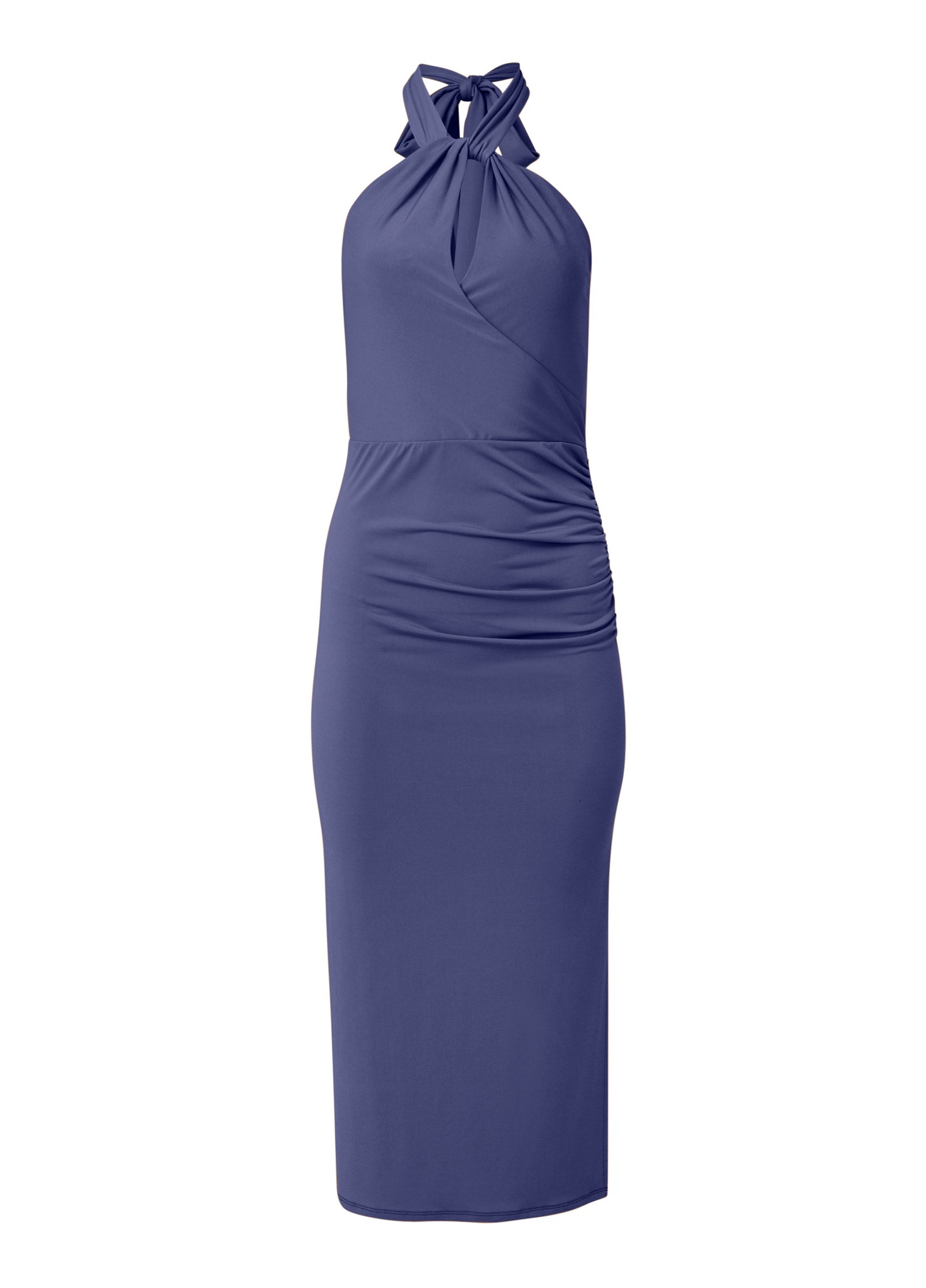 Floral Halter Bodycon Dress - Skipper Blue