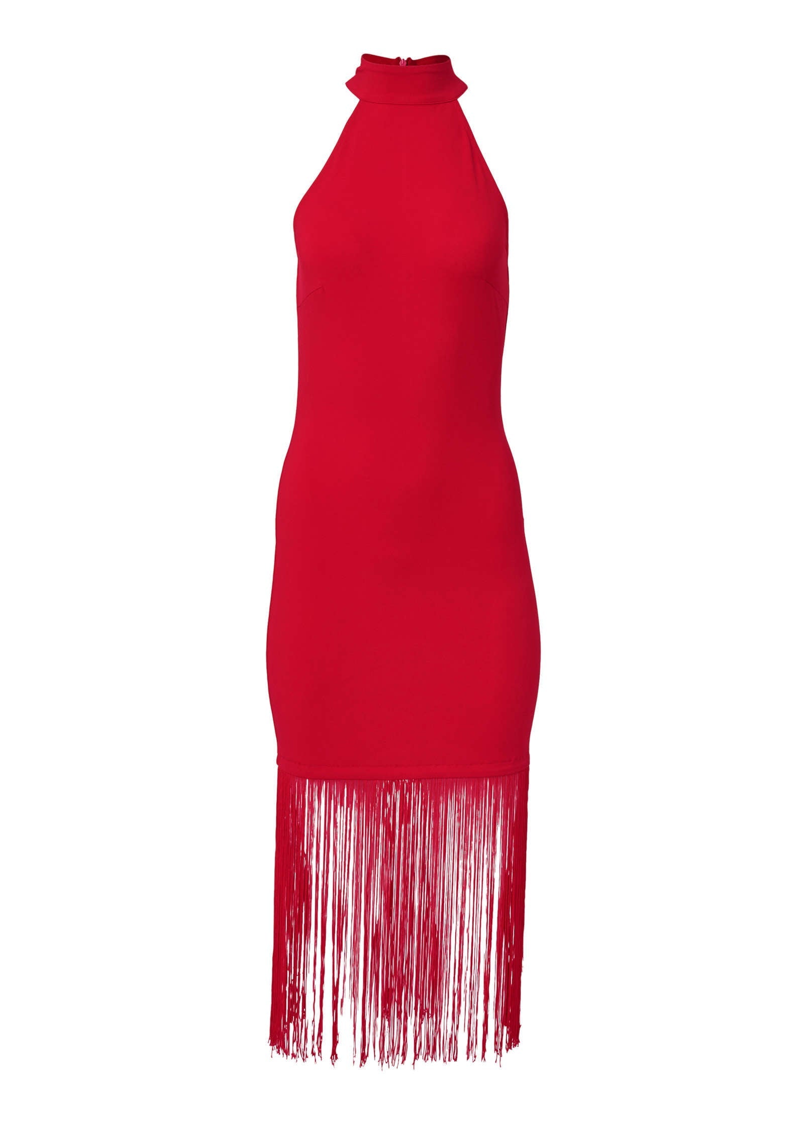 High Neck Fringe Dress - Red