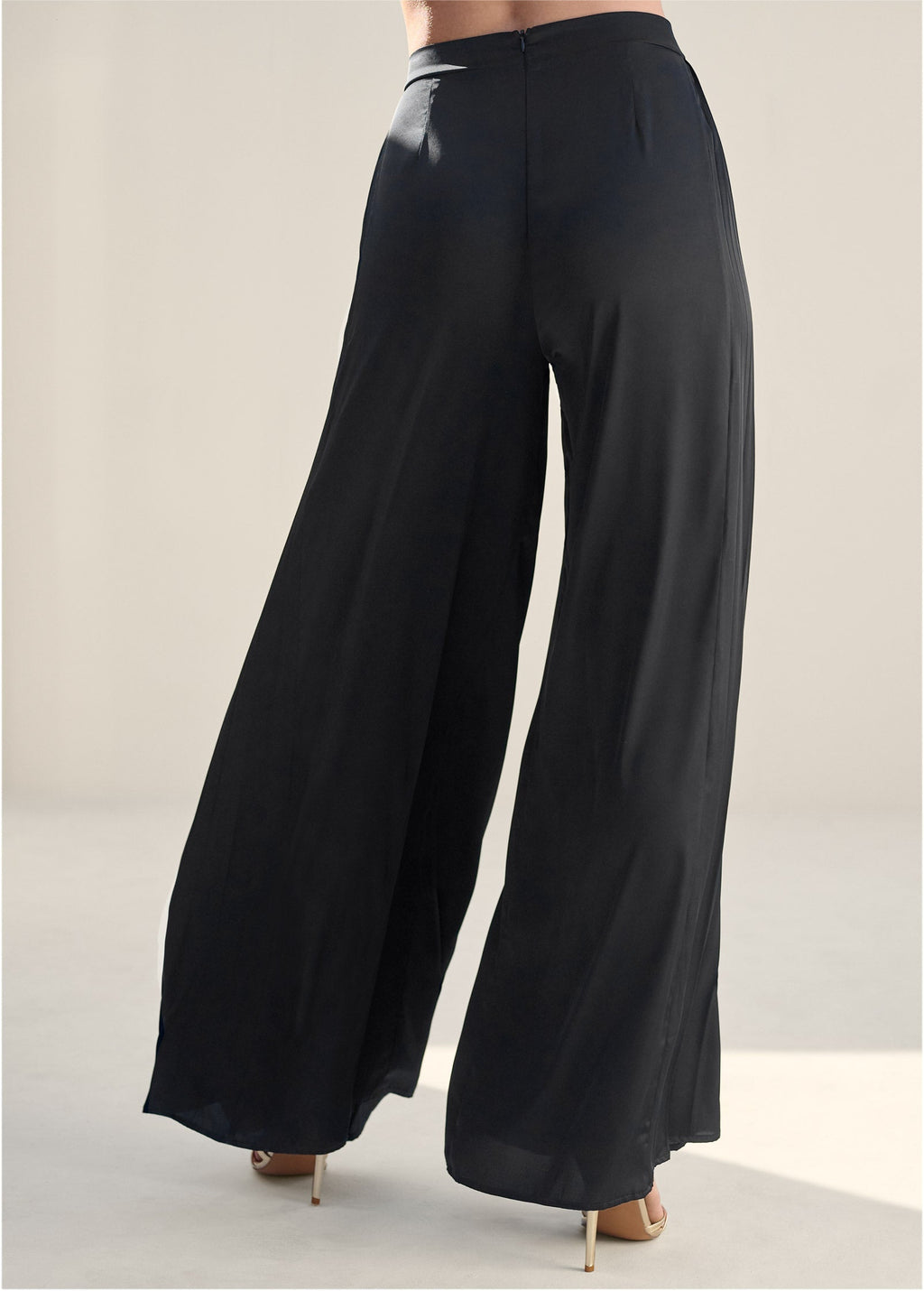Side Pleat Wide Leg Pants - Jet Black