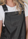 Faux Leather Overalls - Jet Black