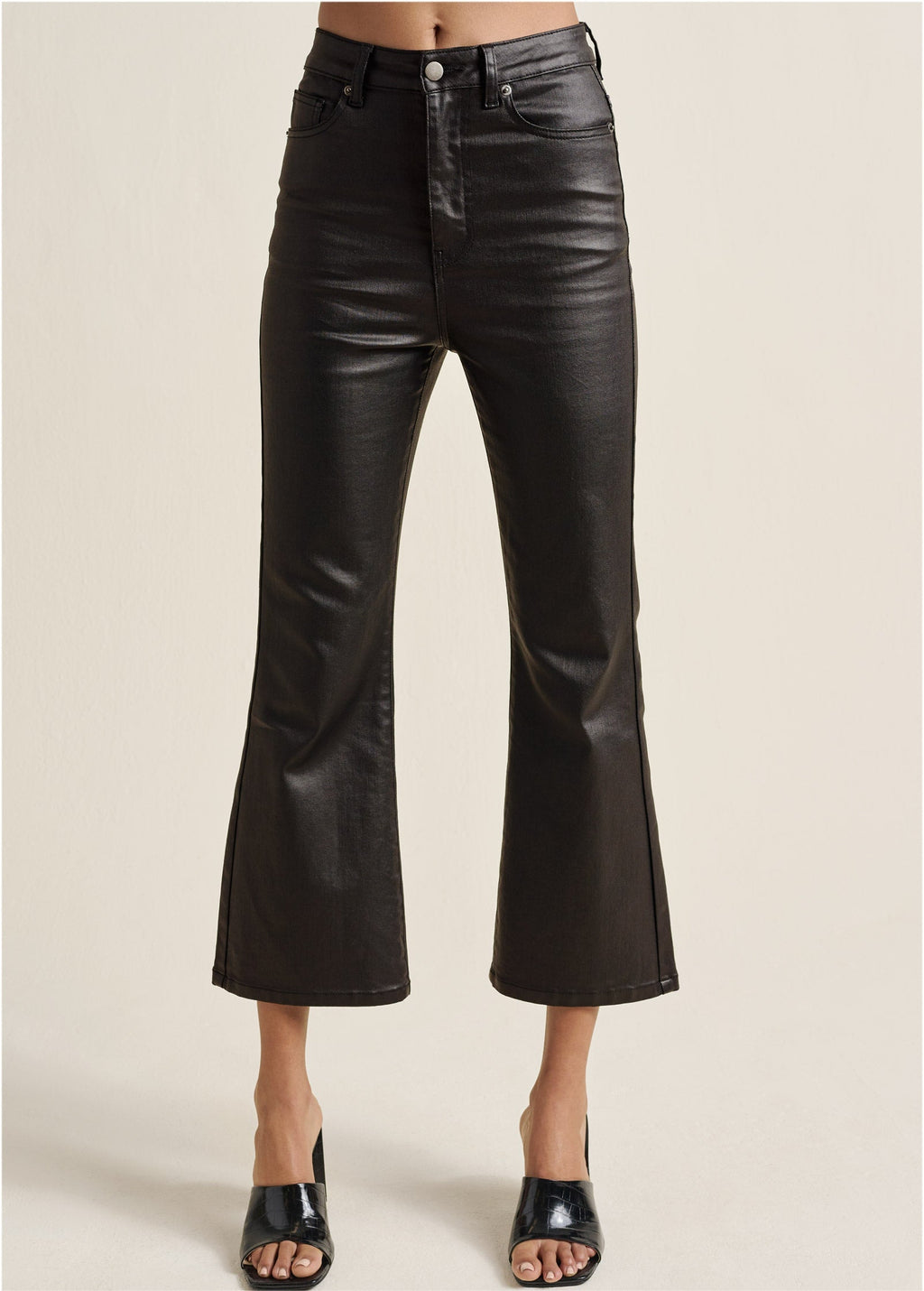 Coated Kick Flare Jeans - Jet Black
