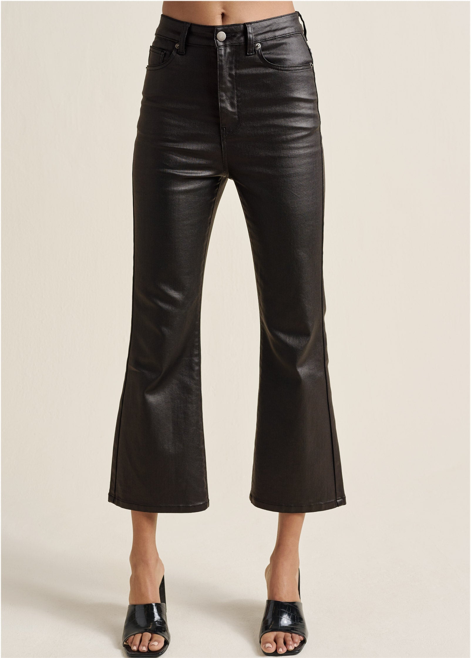 Coated Kick Flare Jeans - Jet Black