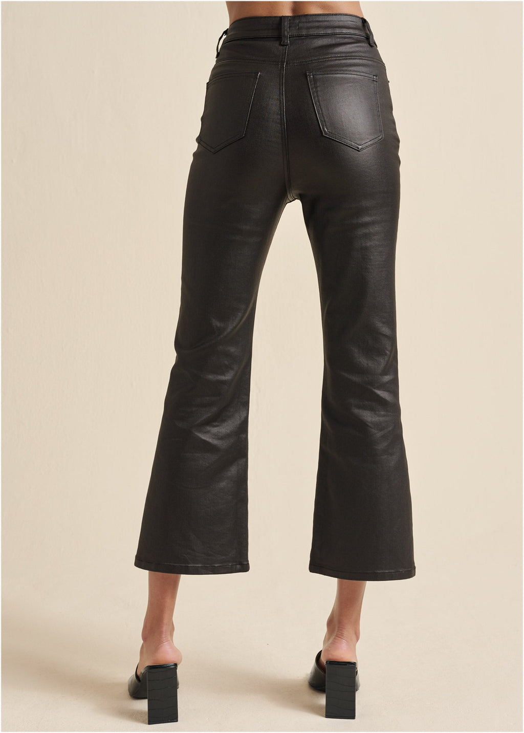 Coated Kick Flare Jeans - Jet Black