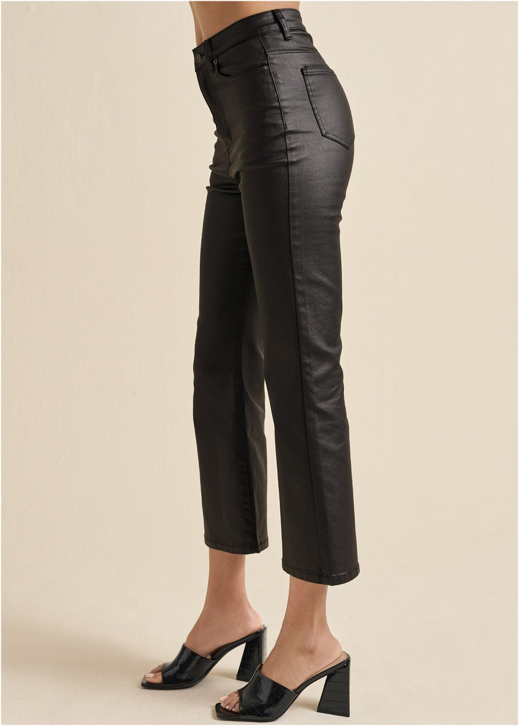 Coated Kick Flare Jeans - Jet Black
