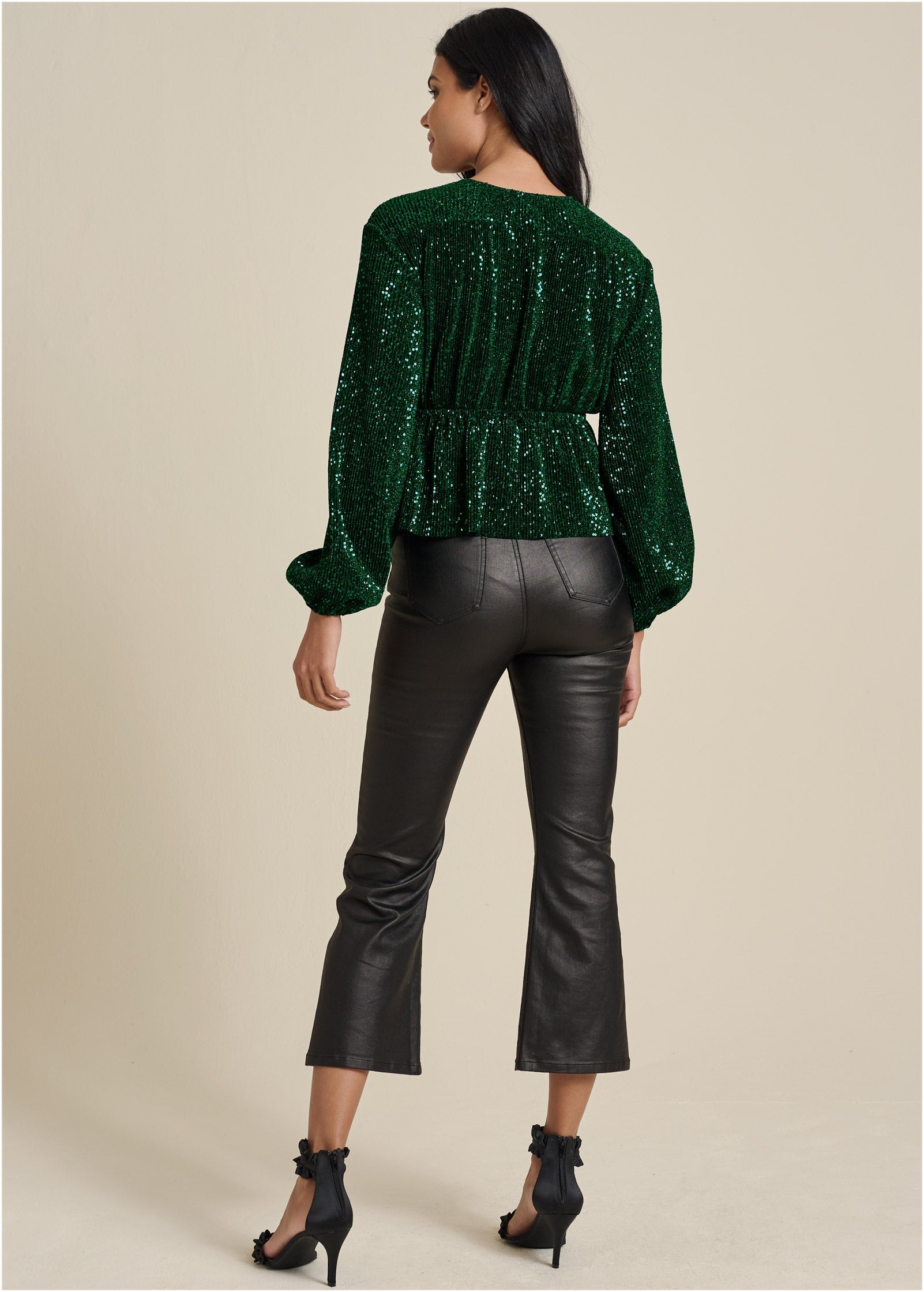 Allover Sequin Wrap Top - Green