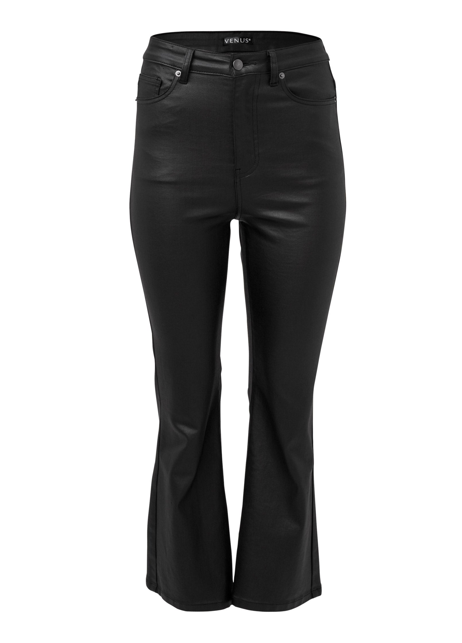 Coated Kick Flare Jeans - Jet Black
