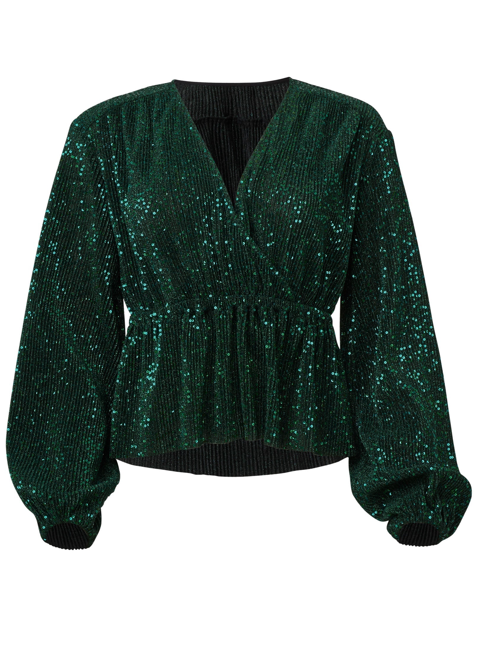 Allover Sequin Wrap Top - Green