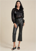 Coated Kick Flare Jeans - Jet Black
