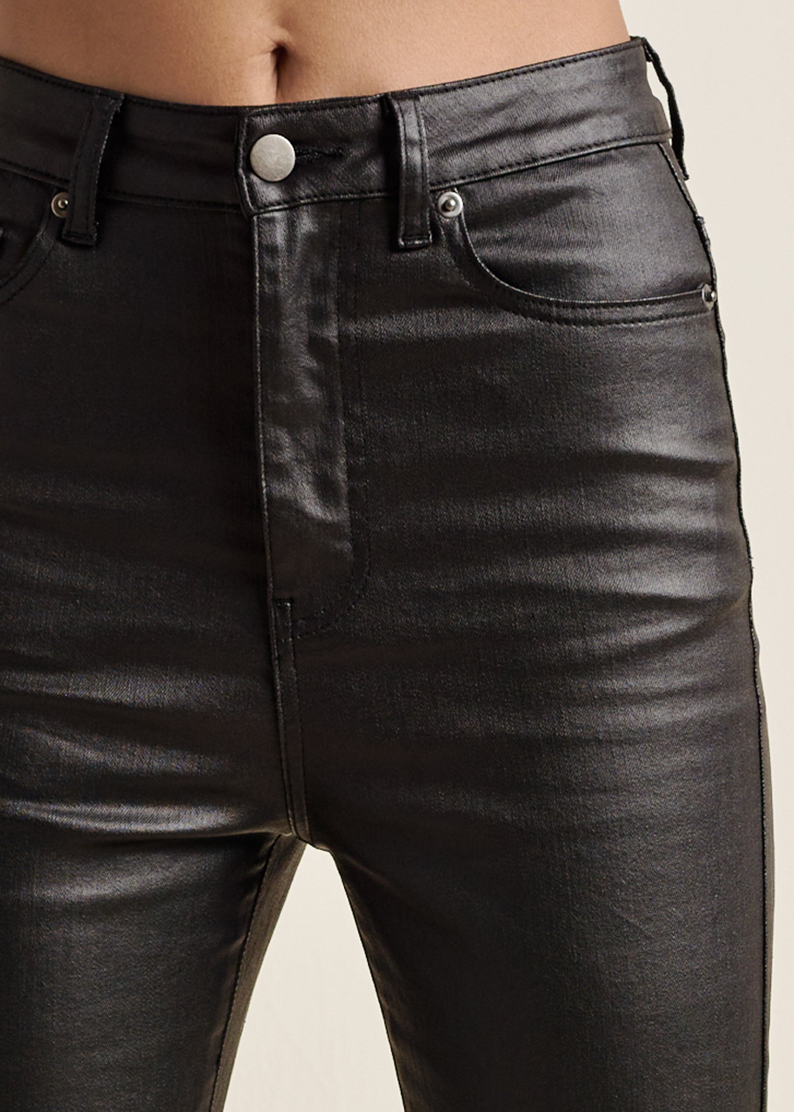 Coated Kick Flare Jeans - Jet Black